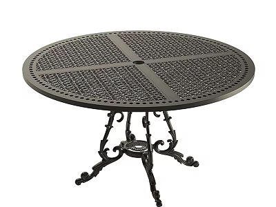 Round Cast Iron Outdoor Table With Lattice Design And Ornate Legs 3d model