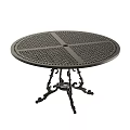 Round Cast Iron Outdoor Table With Lattice Design And Ornate Legs