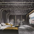 Modern Home Theater With Starry Ceiling Linear Lights And Sofas 3d model