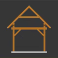 Orange Wooden Architectural Model With Triangular Roof Frames And White Base