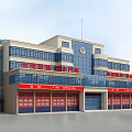 Modern Emergency Service Office Building With Red Banners Blue Glass And Roller Doors