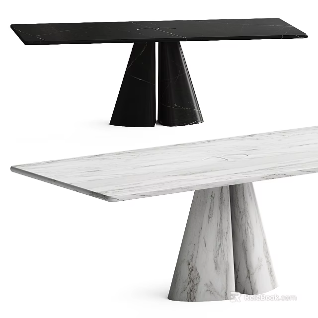 Modern Dining Table With Sleek Marble Tabletop And Conical Legs Design 3d model 