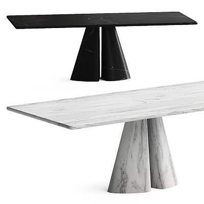Modern Dining Table With Sleek Marble Tabletop And Conical Legs Design 3d model