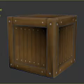 Wooden Cube Shaped Storage Box With Striped Planks And Metal Rivets