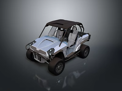 Silver Off Road Car With Open Top Black Roof And Large Tires Design 3d model