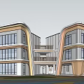 Modern Multistory School Building Exterior With Curved Roof And Glass Windows