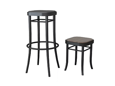 Modern Bar Stools With Black Metal Frame And Wooden Seat In Two Heights 3d model