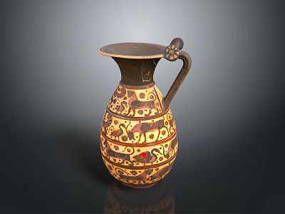 Carved Decorative Pottery Jug with Intricate Traditional Patterns and Ornate Handle 3d model