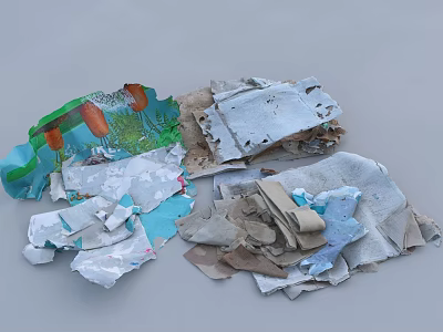 Public Facility Waste Disposal Area With Discarded Fabrics And Paper Rubbish 3d model