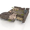 Modern Outdoor Structure With Stone Walls Wooden Planks And Green Plants