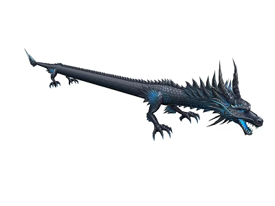 Black and Blue Dragon with Spikes Long Tail Sharp Claws and Open Mouth 3d model