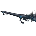 Black and Blue Dragon with Spikes Long Tail Sharp Claws and Open Mouth