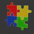 Vibrant Red Yellow Blue Green Building Blocks Assembled As Puzzle On Dark Background With Reflection