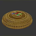 White Drone Placed On Brown Circular Stepped Structure With Layered Design