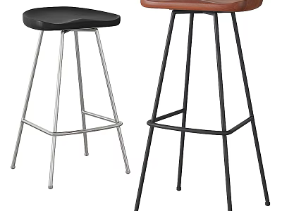 Two Modern Bar Stools With Black Brown Seats And Metal Legs Design 3d model