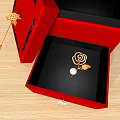 Elegant Jewelry Pieces In Red Boxes Featuring Gold Ring Pearl And Floral Hairpin