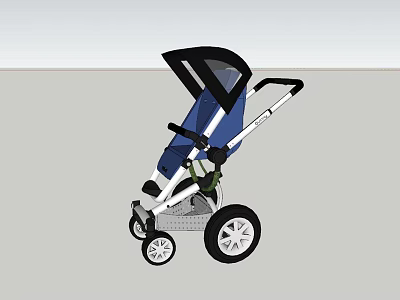 Modern Baby Stroller With Black Canopy Blue Seat White Frame And Wheels 3d model