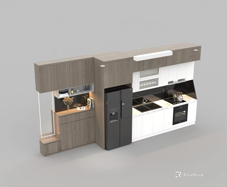 Modern Kitchen Interior With Gray White Cabinets Island Sink And Appliances 3d model 