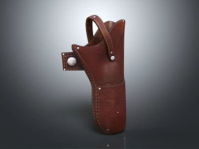 Handcrafted Brown Leather Holster With Stitching And Metal Buckle Design Details 3d model