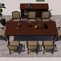 Modern Wooden Dining Table Set With Upholstered Chairs Side Cabinet And Area Rug