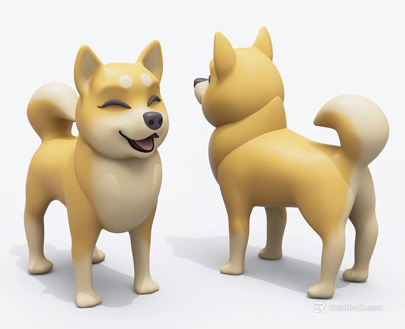Yellow Shiba Inu Stuffed Toy with Front and Side View and Cheerful Smiling Expression 3d model 