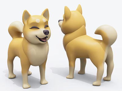 Yellow Shiba Inu Stuffed Toy with Front and Side View and Cheerful Smiling Expression 3d model
