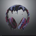 Vibrant Pink Blue Purple Headphones With Melting Dripping Glossy Surface Design