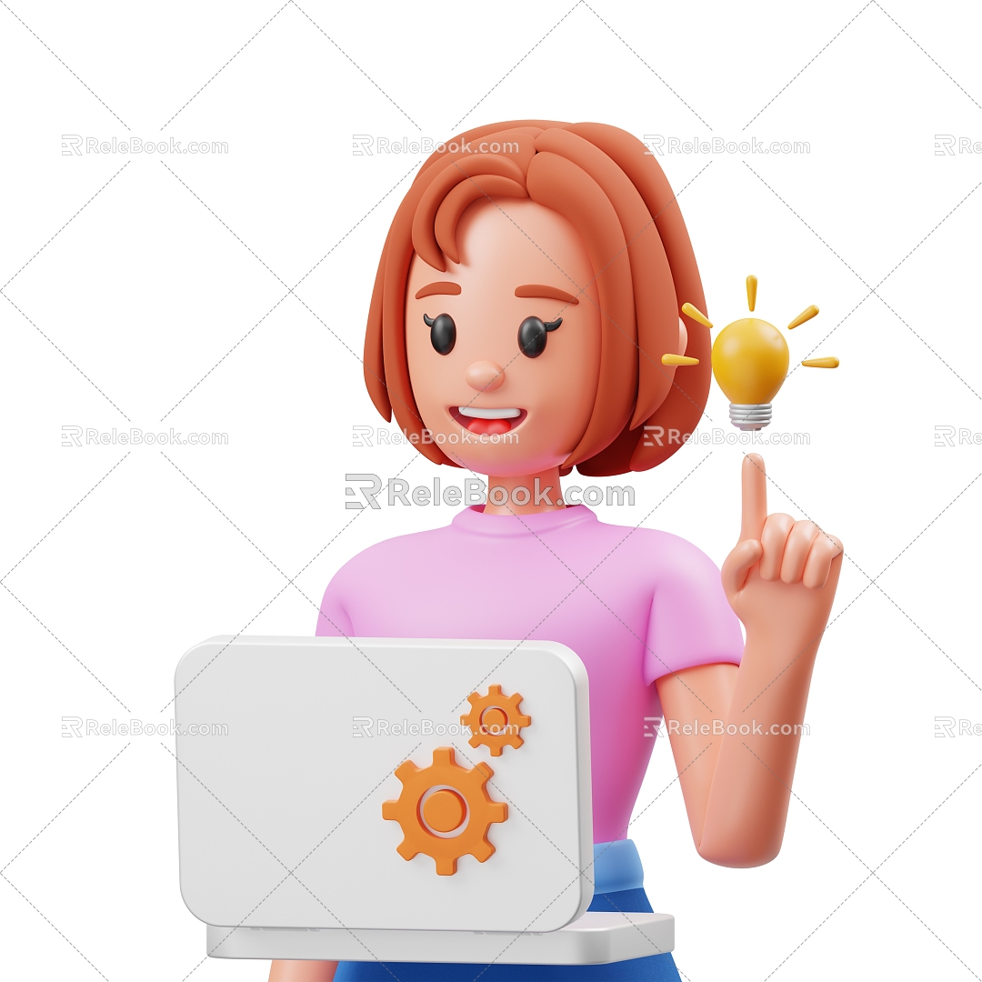 Woman cartoon woman anime woman working man 3d model