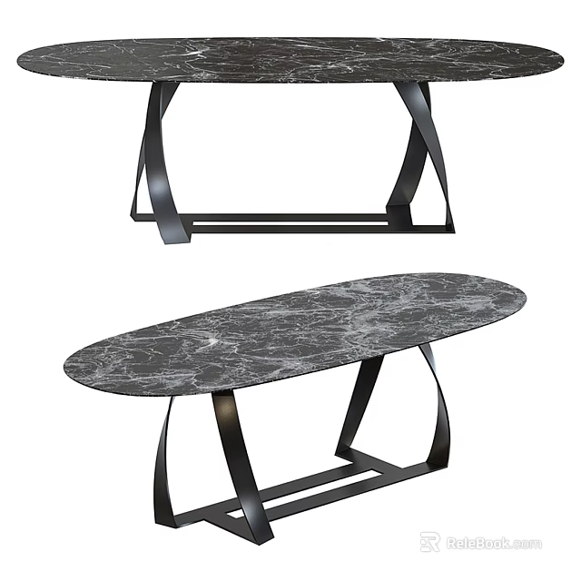 Modern Marble Coffee Table With Oval Top And Sleek Metal Base Design 3d model 
