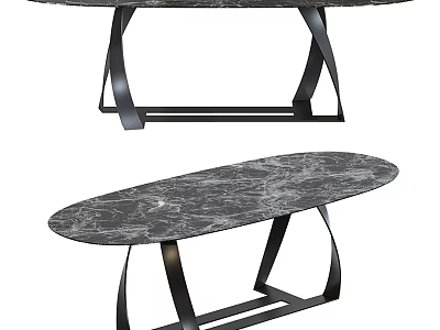Modern Marble Coffee Table With Oval Top And Sleek Metal Base Design 3d model