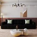 Black Sofa Coffee Table With Green Cushions Floor Lamp And Wall Art In Living Room