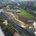Modern Commercial Complex With Green Roof And Urban Pedestrian Activity Spaces