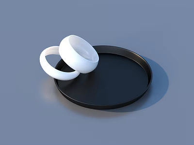 Elegant White Rings Jewelry Displayed On Black Tray Against Gray Background 3d model