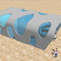 Modern Covered Walkway Structure With Escalators Curved Roof And Blue Panels