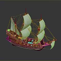 Classic Wooden Sailboat With White Sails And Red Hull As Traditional Water Transport