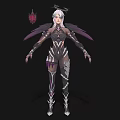Fantasy Woman With Purple Wings Feathered Headpiece And Black Purple Outfit Standing Pose