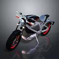 Modern Motorcycle With Silver Body Red Rims And Black Seat On Reflective Surface