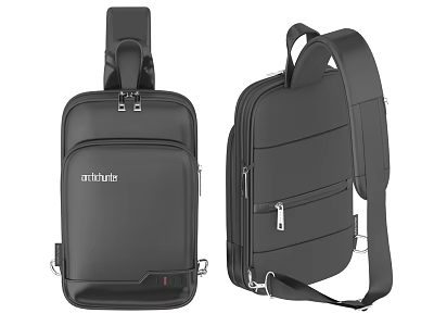 Artutala Black Leather Shoulder Bags With Adjustable Strap And Zipper Design 3d model