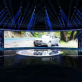 Commercial Equipment For Car Display Stage With Blue Lighting And Large Screen
