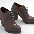 Brown Leather Oxford Style High Heel Shoes With Lace Up Brogued Detailing And Block Heel