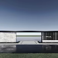 Modern Entrance Gate Design Under Night Sky With Star Trails Marble Wall And Water Reflection
