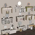 Stylish Modern Dressing Tables With Round Mirrors Stools And Storage Drawers 3d model