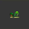 Cartoon Plants Featuring Weeping Willow Pine Tree Small Tree On Green Grass And Blue Water