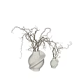 Decorative Ornament Set With White Curved Vases And Black Twisted Branches