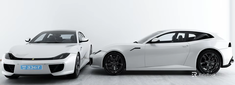 Two White Sports Cars With Sleek Design And Black Wheels Side by Side 3d model 