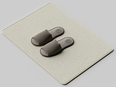 Double Bed Bedroom Setup With Beige Mat And Gray Slippers 3d model