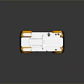 Yellow And White Modern Utility Vehicle With Open Rear Platform And Roof Mounted Equipment