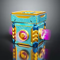 Ornate Decorative Cube Structure With Intricate Blue Gold Patterns And Glowing Purple Light 3d model