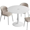 Stylish Modern Round White Dining Table Set With Beige Upholstered Chairs 3d model