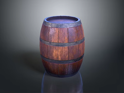 Wooden Barrel With Metal Hoops And Round Top Design 3d model